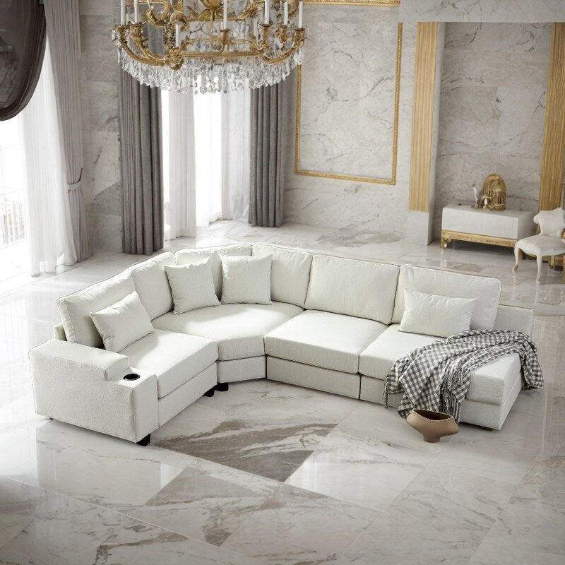 Free Combination Modular Sectional Sofa with 4 Pillows and 1 Cup Holde