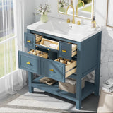 Free Standing 30" Bathroom Vanity with Single Resin Sink, 5 Drawers