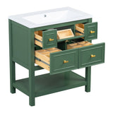 Free Standing 30" Bathroom Vanity with Single Resin Sink, 5 Drawers
