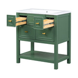 Free Standing 30" Bathroom Vanity with Single Resin Sink, 5 Drawers