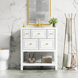 Free Standing 30" Bathroom Vanity with Single Resin Sink, 5 Drawers