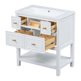 Free Standing 30" Bathroom Vanity with Single Resin Sink, 5 Drawers