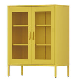 Free Standing Adjustable Shelves Mesh Doors Sideboard Metal Steel Storage Locker Cabinet, Yellow