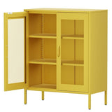Free Standing Adjustable Shelves Mesh Doors Sideboard Metal Steel Storage Locker Cabinet, Yellow