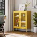 Free Standing Adjustable Shelves Mesh Doors Sideboard Metal Steel Storage Locker Cabinet, Yellow