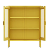 Free Standing Adjustable Shelves Mesh Doors Sideboard Metal Steel Storage Locker Cabinet, Yellow