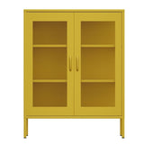 Free Standing Adjustable Shelves Mesh Doors Sideboard Metal Steel Storage Locker Cabinet, Yellow