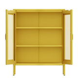 Free Standing Adjustable Shelves Mesh Doors Sideboard Metal Steel Storage Locker Cabinet, Yellow