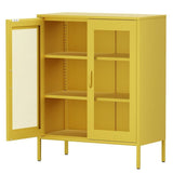 Free Standing Adjustable Shelves Mesh Doors Sideboard Metal Steel Storage Locker Cabinet, Yellow