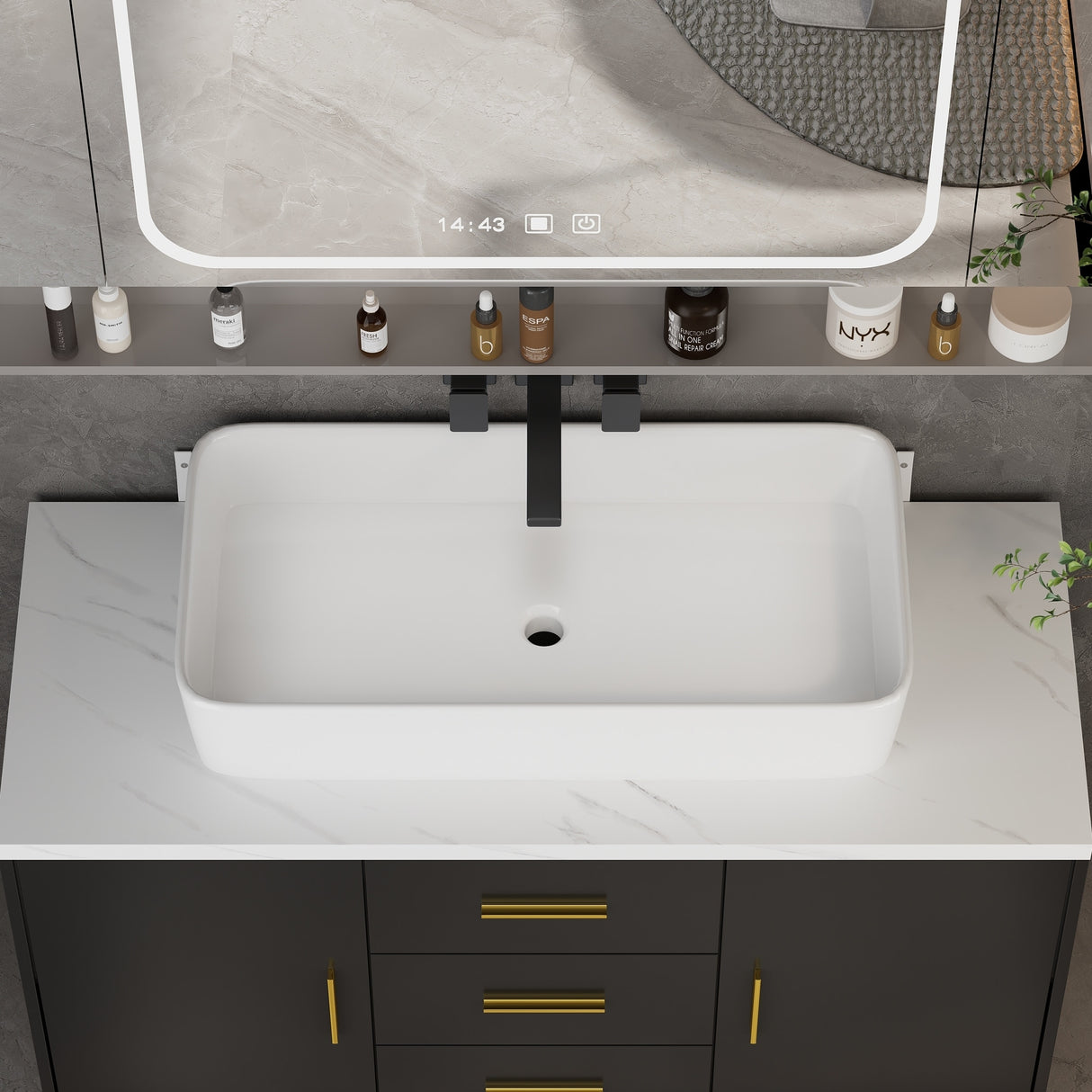 Free Standing Single Bathroom Vanity with Top Lacquer Black/Gold