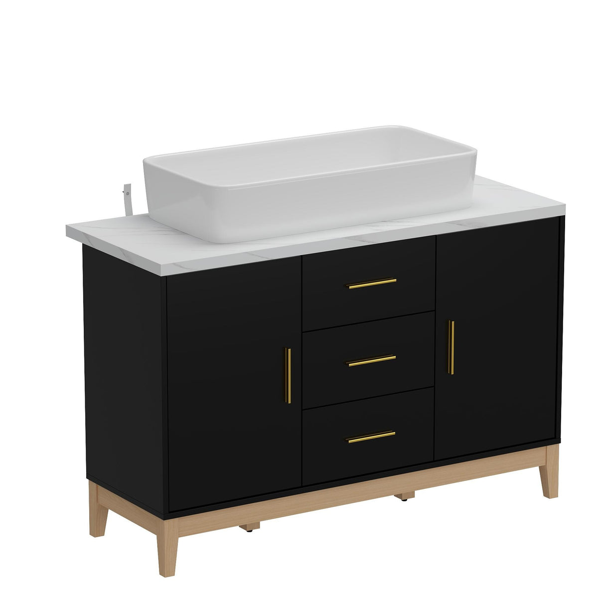 Free Standing Single Bathroom Vanity with Top Lacquer Black/Gold