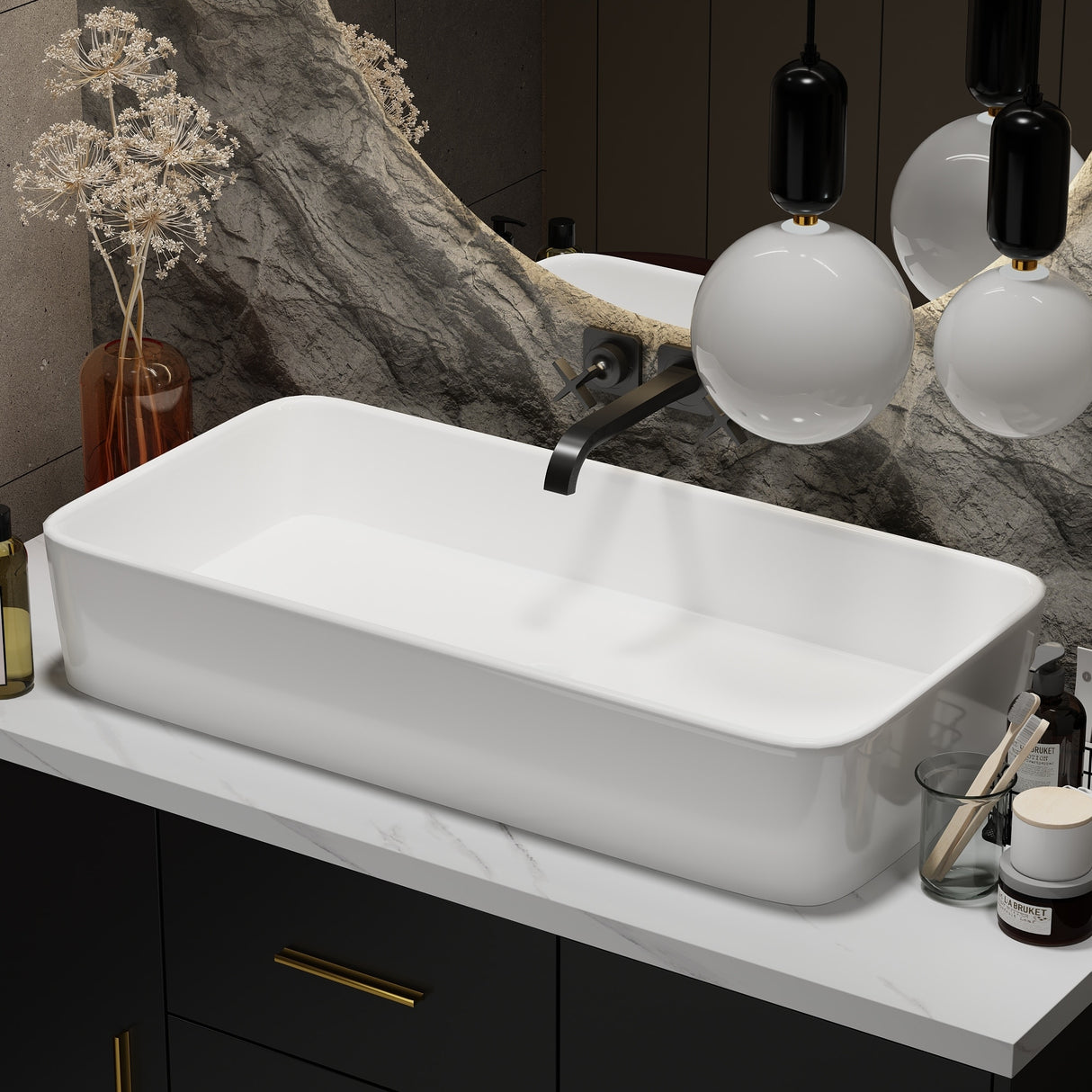 Free Standing Single Bathroom Vanity with Top Lacquer Black/Gold