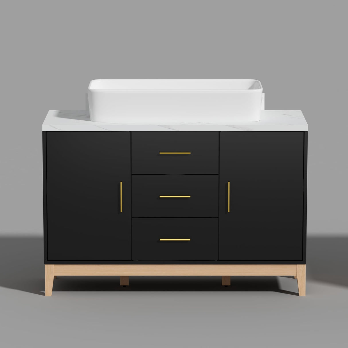 Free Standing Single Bathroom Vanity with Top Lacquer Black/Gold