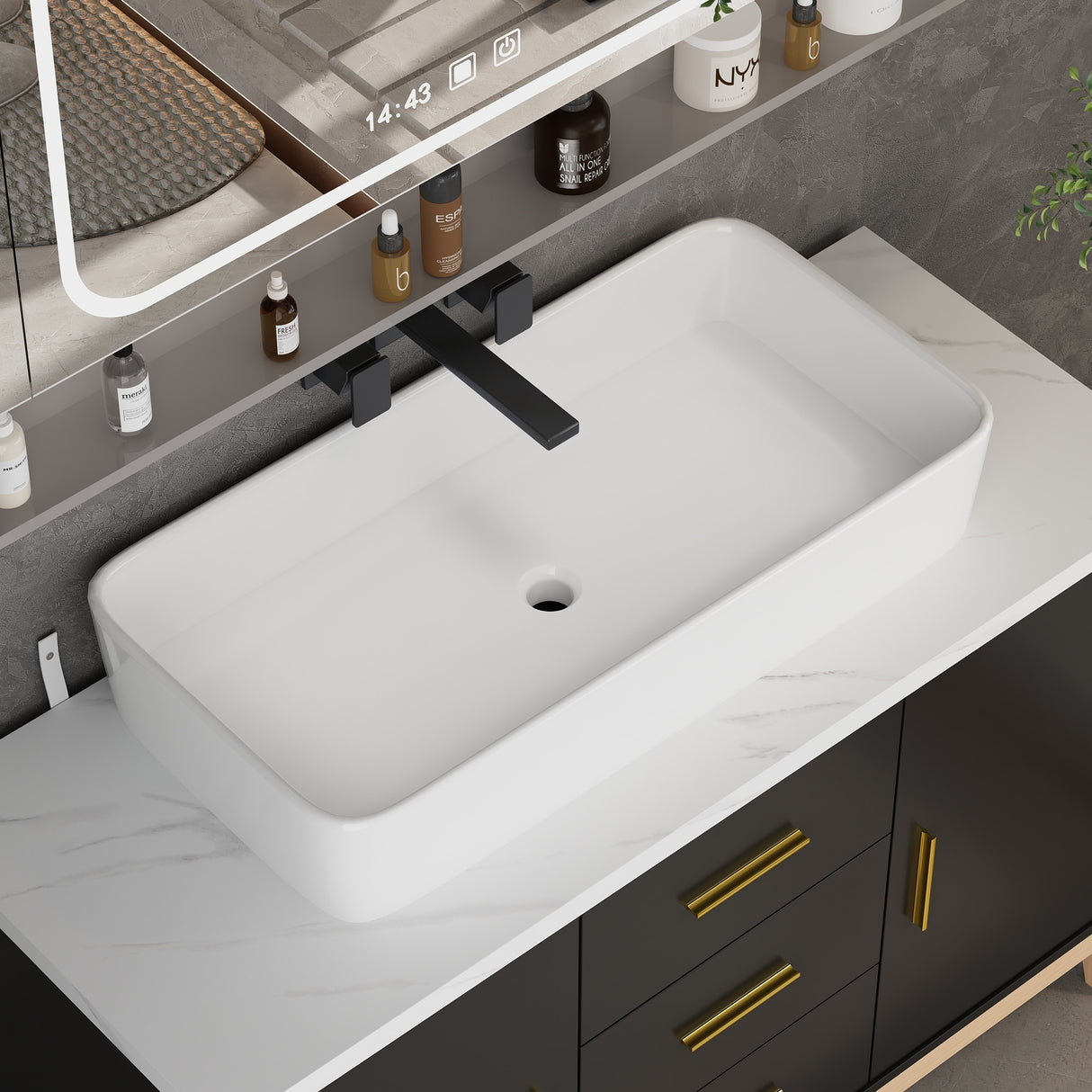 Free Standing Single Bathroom Vanity with Top Lacquer Black/Gold