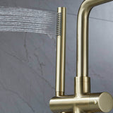 Free Standing Tub Faucet With Hand Shower Floor Mount Tub Faucets Brushed Gold Bathtub Filler Single Handle Modern Bathroom Taps