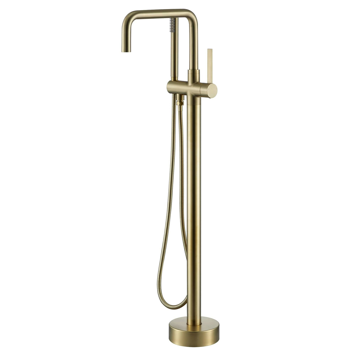 Free Standing Tub Faucet With Hand Shower Floor Mount Tub Faucets Brushed Gold Bathtub Filler Single Handle Modern Bathroom Taps