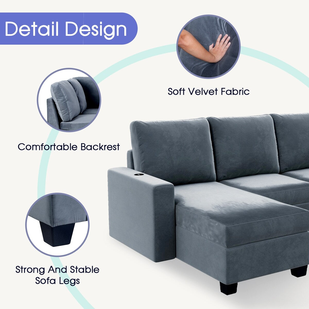 Freely Combinable L-Shape Sectional Sofa Couch with Chaise Lounge, 3 Colors