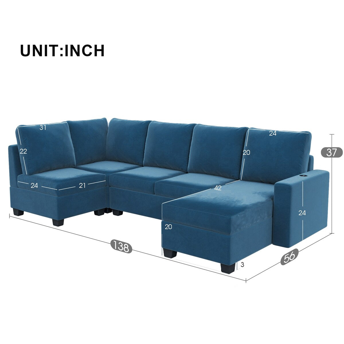 Freely Combinable L-Shape Sectional Sofa Couch with Chaise Lounge, 3 Colors