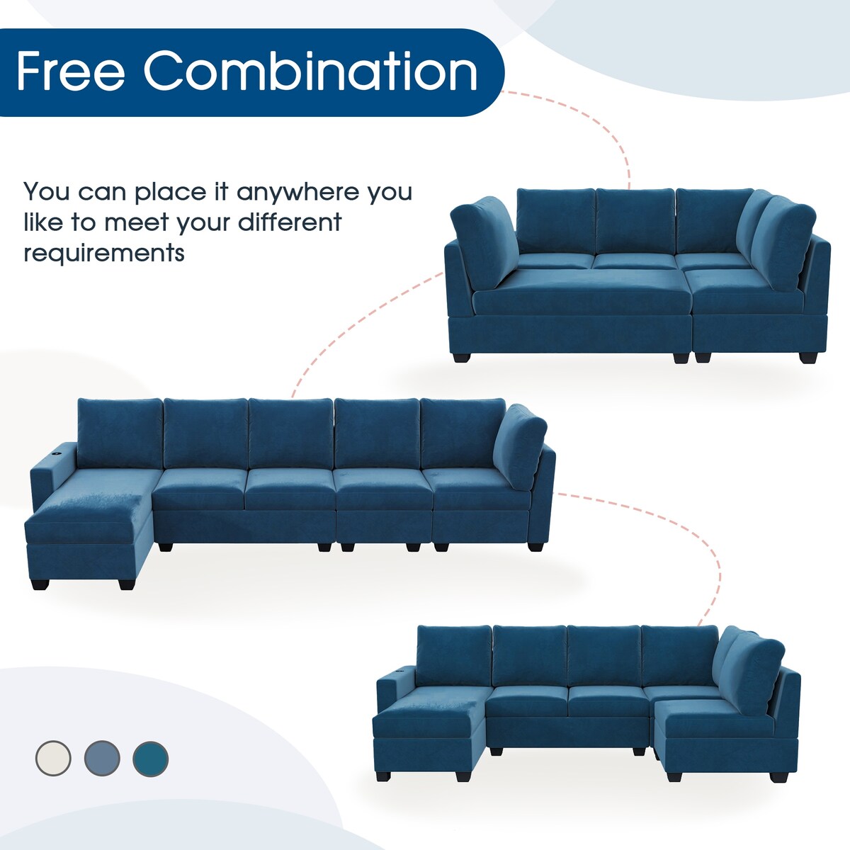Freely Combinable L-Shape Sectional Sofa Couch with Chaise Lounge, 3 Colors