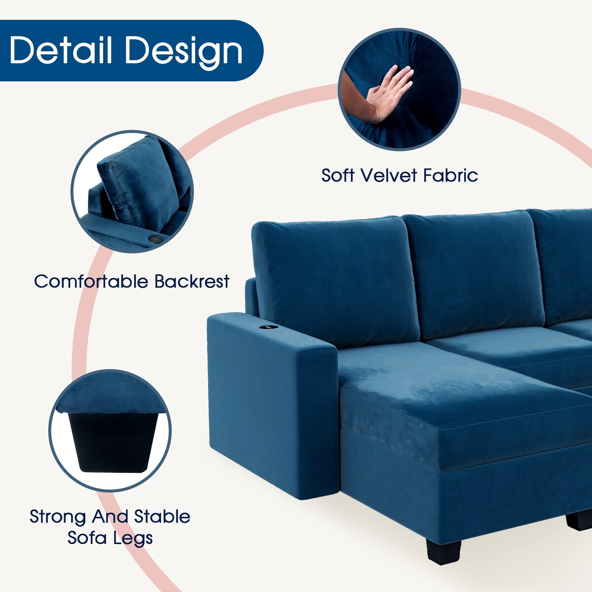 Freely Combinable L-Shape Sectional Sofa Couch with Chaise Lounge, 3 Colors