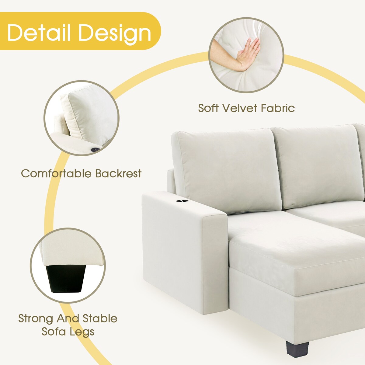 Freely Combinable L-Shape Sectional Sofa Couch with Chaise Lounge, 3 Colors