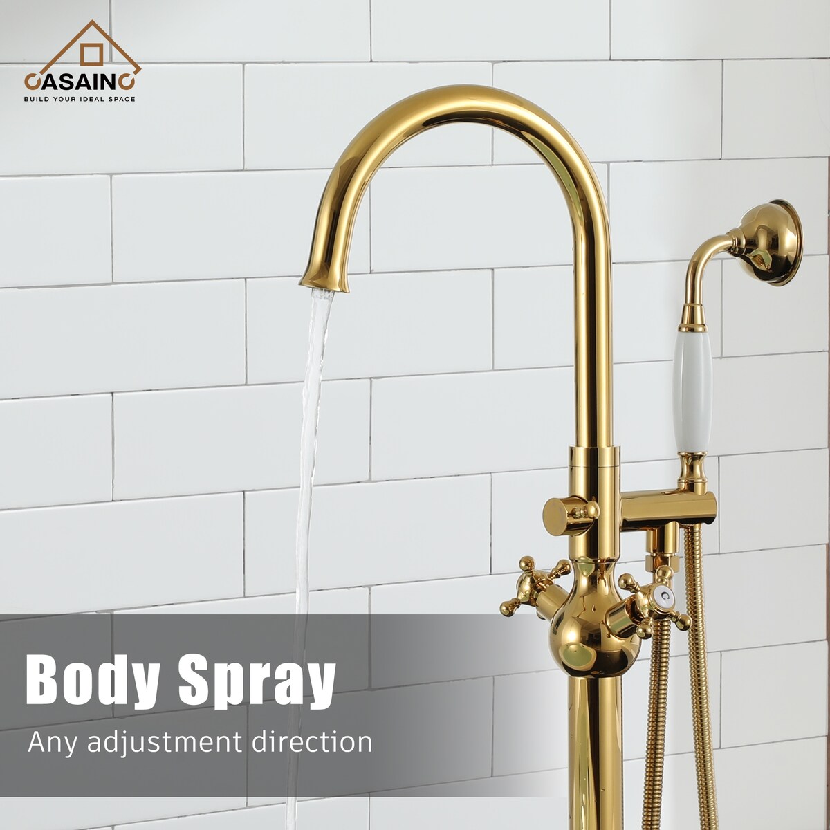 Freestanding 2-Handles Bathtub Faucet with Hand Shower