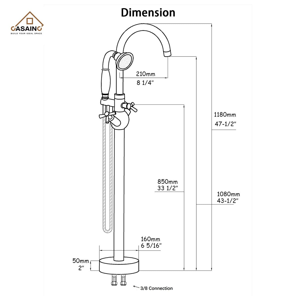 Freestanding 2-Handles Bathtub Faucet with Hand Shower