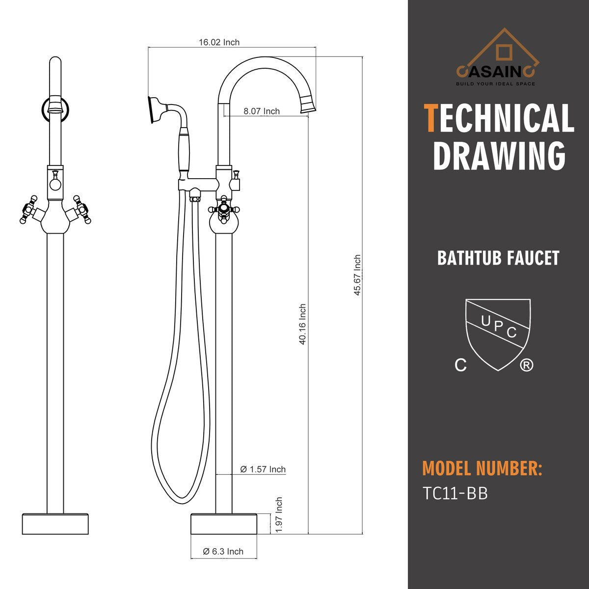Freestanding 2-Handles Bathtub Faucet with Hand Shower
