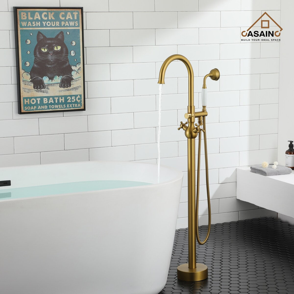 Freestanding 2-Handles Bathtub Faucet with Hand Shower