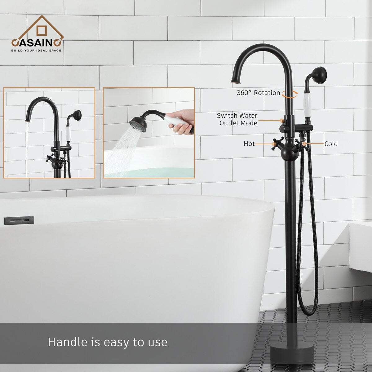 Freestanding 2-Handles Bathtub Faucet with Hand Shower