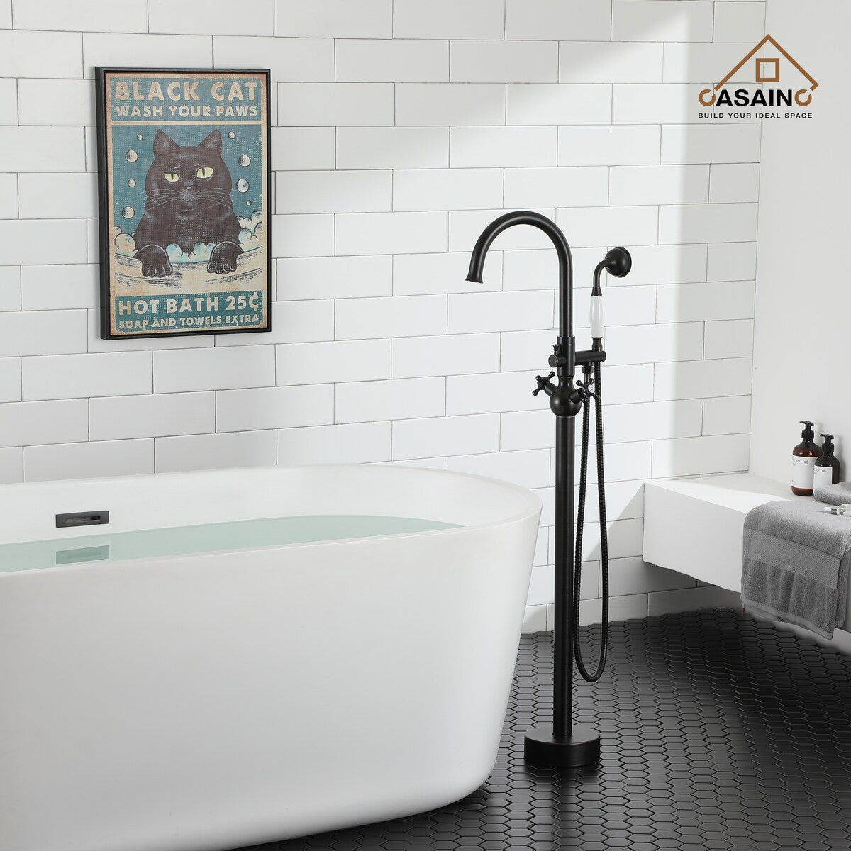 Freestanding 2-Handles Bathtub Faucet with Hand Shower