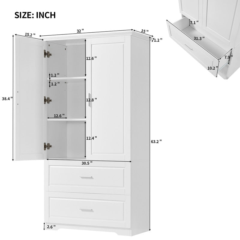 Freestanding Bathroom Storage Cabinet with Adjustable Shelf, Doors and Drawers