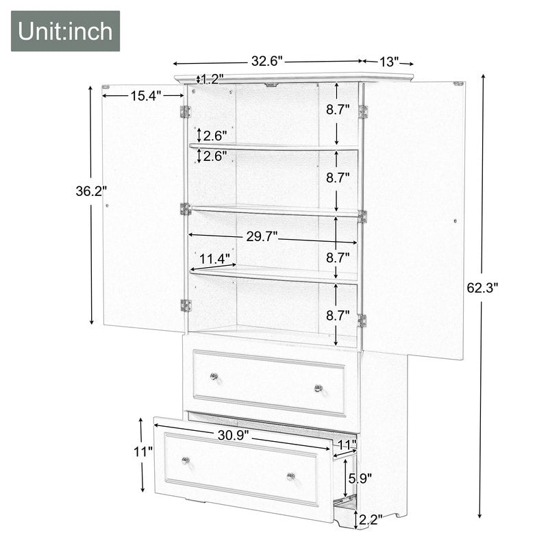 Freestanding Bathroom Storage Cabinet with Adjustable Shelf, Doors and Drawers
