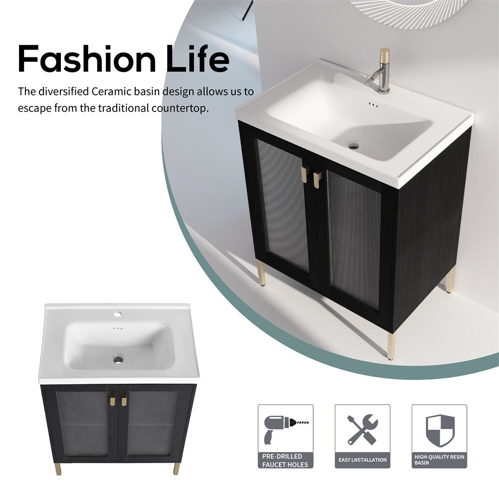 Freestanding Bathroom Vanity Plywood w/ Ceramic Sink,Soft Closing Door