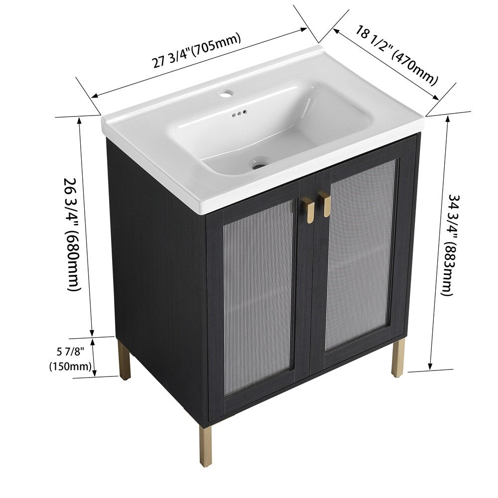 Freestanding Bathroom Vanity Plywood w/ Ceramic Sink,Soft Closing Door