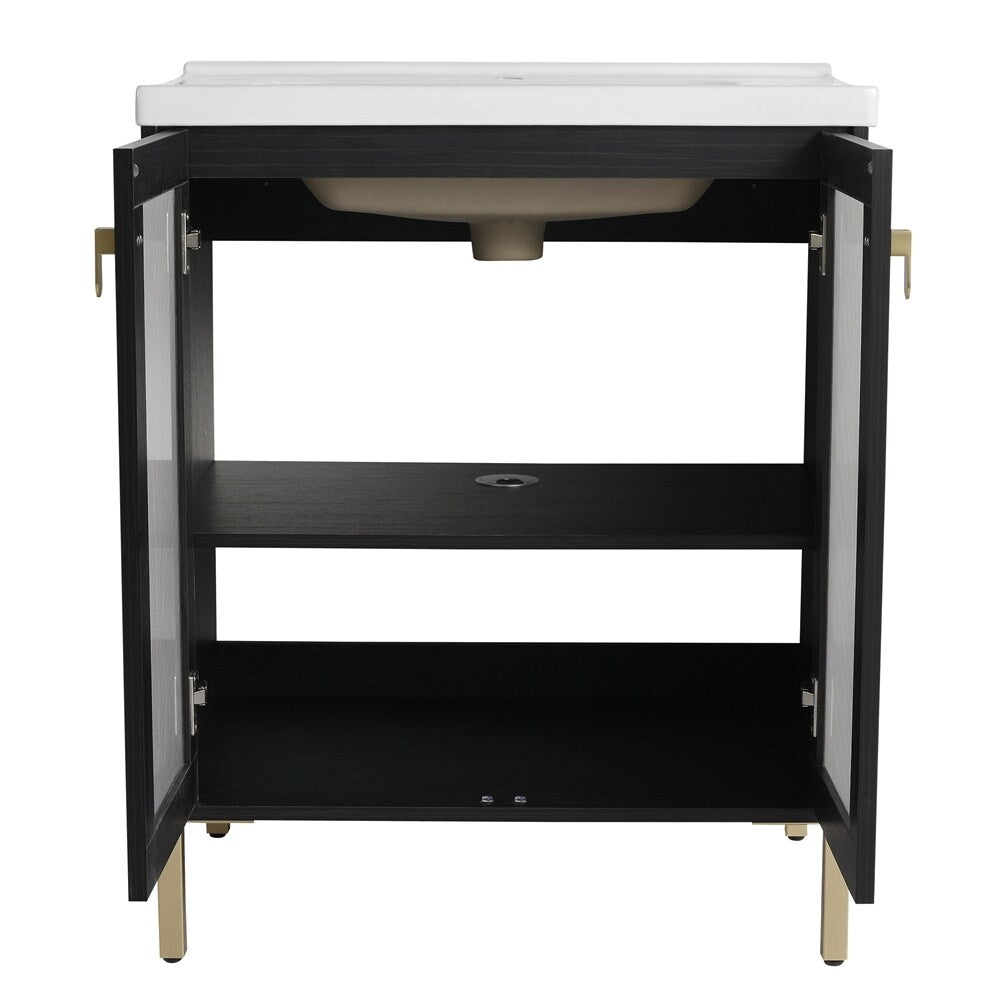 Freestanding Bathroom Vanity Plywood w/ Ceramic Sink,Soft Closing Door