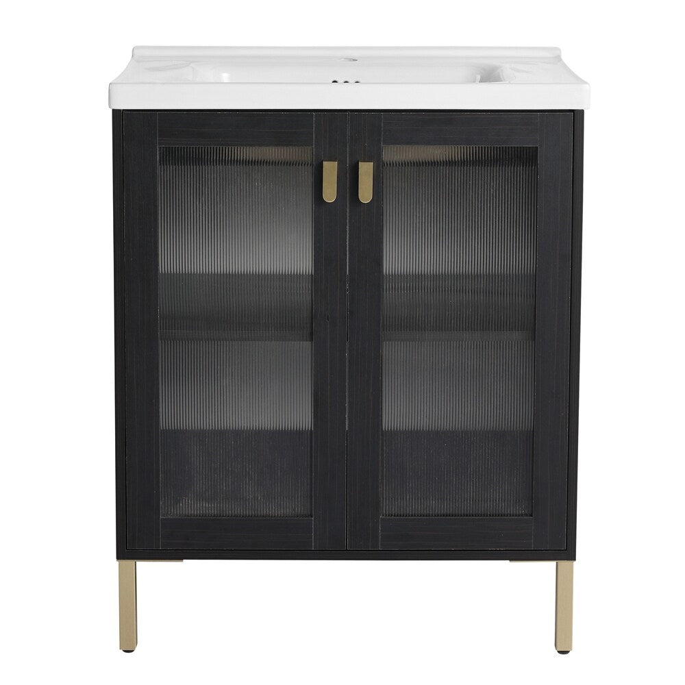 Freestanding Bathroom Vanity Plywood w/ Ceramic Sink,Soft Closing Door
