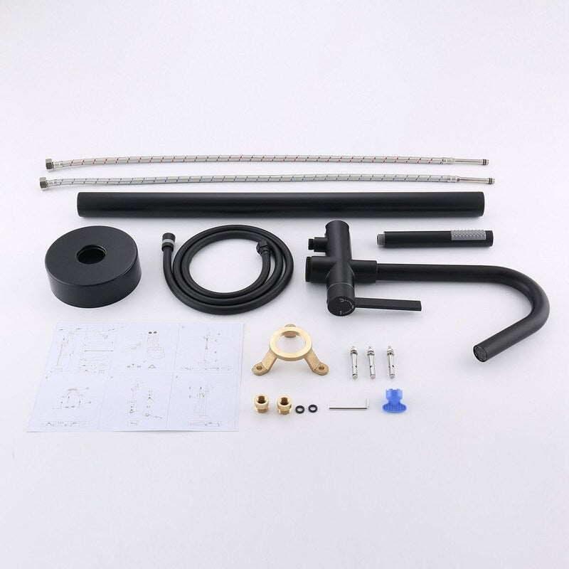 Freestanding Bathtub Floor Mount Faucet Single Handle with Hand Shower
