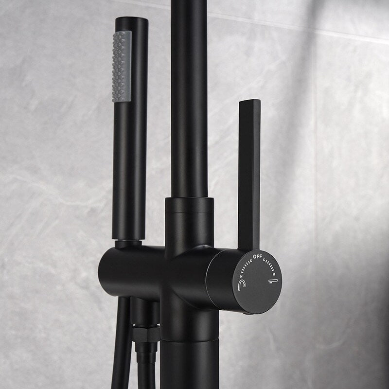 Freestanding Bathtub Floor Mount Faucet Single Handle with Hand Shower
