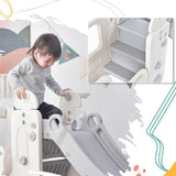 Freestanding Bus Climber Slide Set with Basketball Hoop for Toddlers, Grey