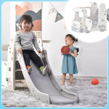 Freestanding Bus Climber Slide Set with Basketball Hoop for Toddlers, Grey