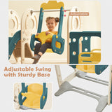 Freestanding Bus Toy with Slide Swing with Basketball Hoop