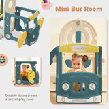 Freestanding Bus Toy with Slide Swing with Basketball Hoop