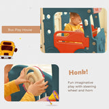 Freestanding Bus Toy with Slide Swing with Basketball Hoop