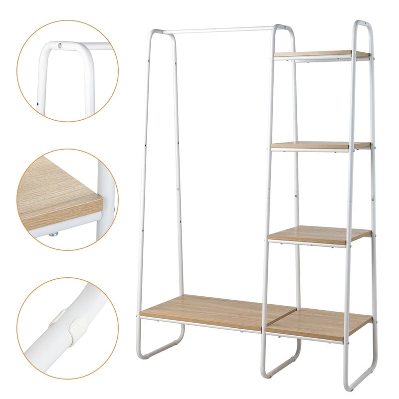 Freestanding Clothes Rack with 5 Wood Shelf - N/A
