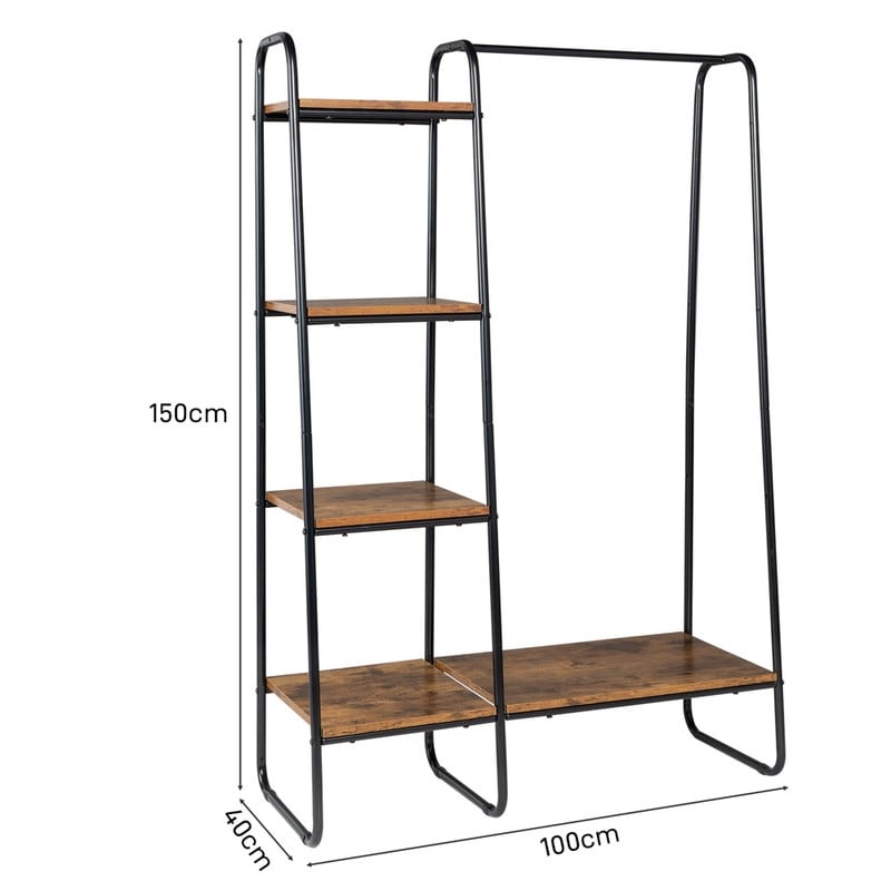 Freestanding Clothes Rack with 5 Wood Shelf - N/A