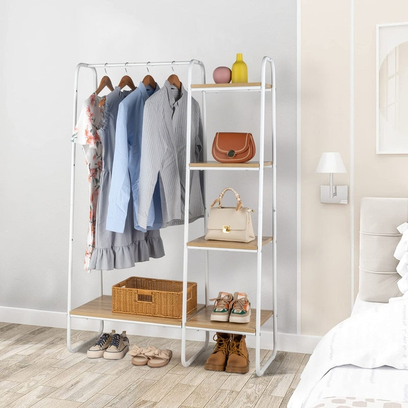 Freestanding Clothes Rack with 5 Wood Shelf - N/A
