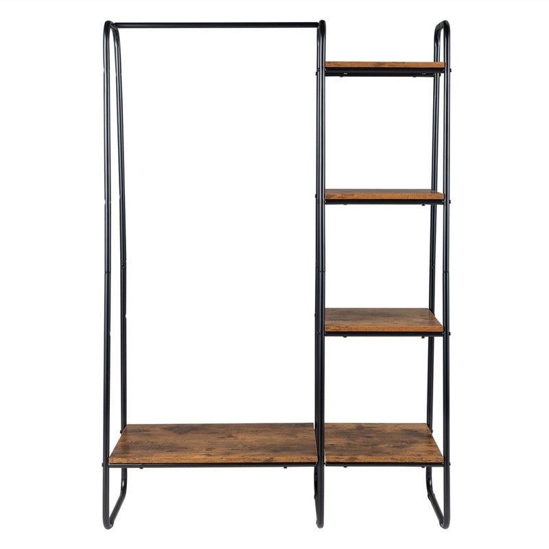 Freestanding Clothes Rack with 5 Wood Shelf - N/A
