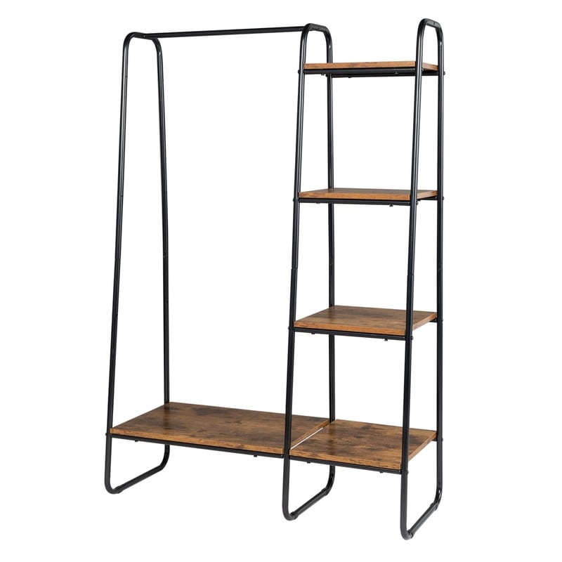 Freestanding Clothes Rack with 5 Wood Shelf - N/A