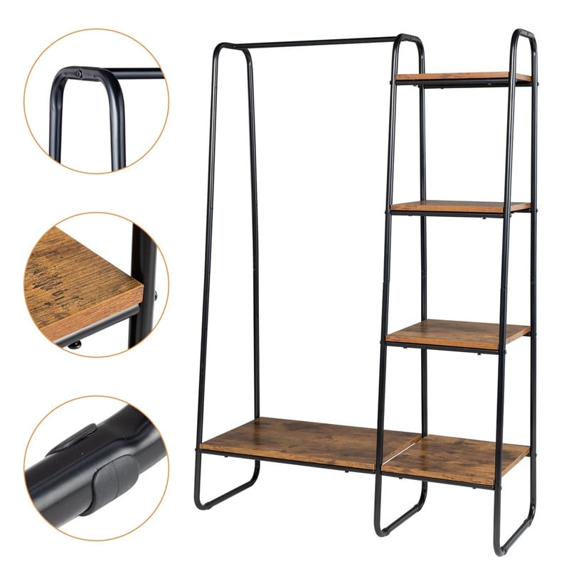 Freestanding Clothes Rack with 5 Wood Shelf - N/A